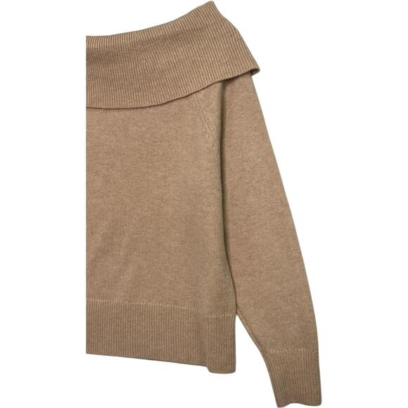 Paige Revolve Sweater Womens Large Tan Camel Off Shoulder Foldover Wool Pullover - Picture 4 of 13